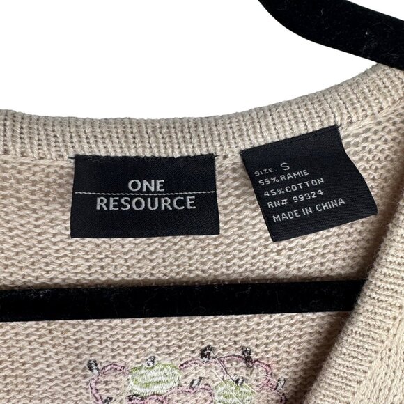 Vintage One Resource Beige Button-Up‎ Sweater Vest Birdhouse Embroidered Sz S - Picture 4 of 8